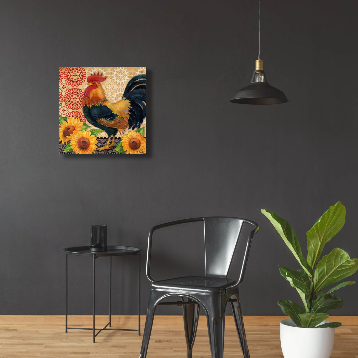 Epic Art 'Roosters and Sunflowers II' by Paul Brent, Acrylic Glass Wall Art,24x24