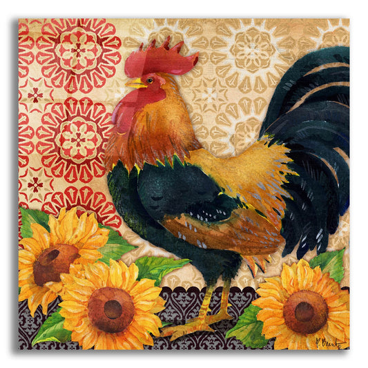Epic Art 'Roosters and Sunflowers II' by Paul Brent, Acrylic Glass Wall Art