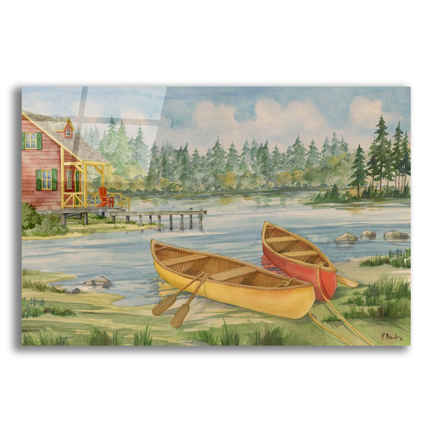 Epic Art 'Canoe Camp with Cabin' by Paul Brent, Acrylic Glass Wall Art,24x16