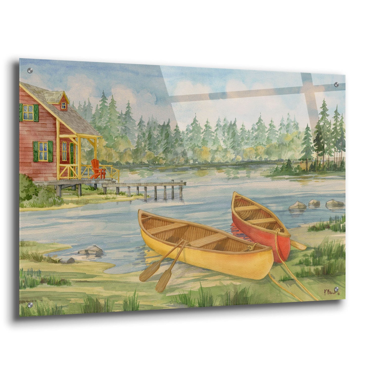 Epic Art 'Canoe Camp with Cabin' by Paul Brent, Acrylic Glass Wall Art,36x24