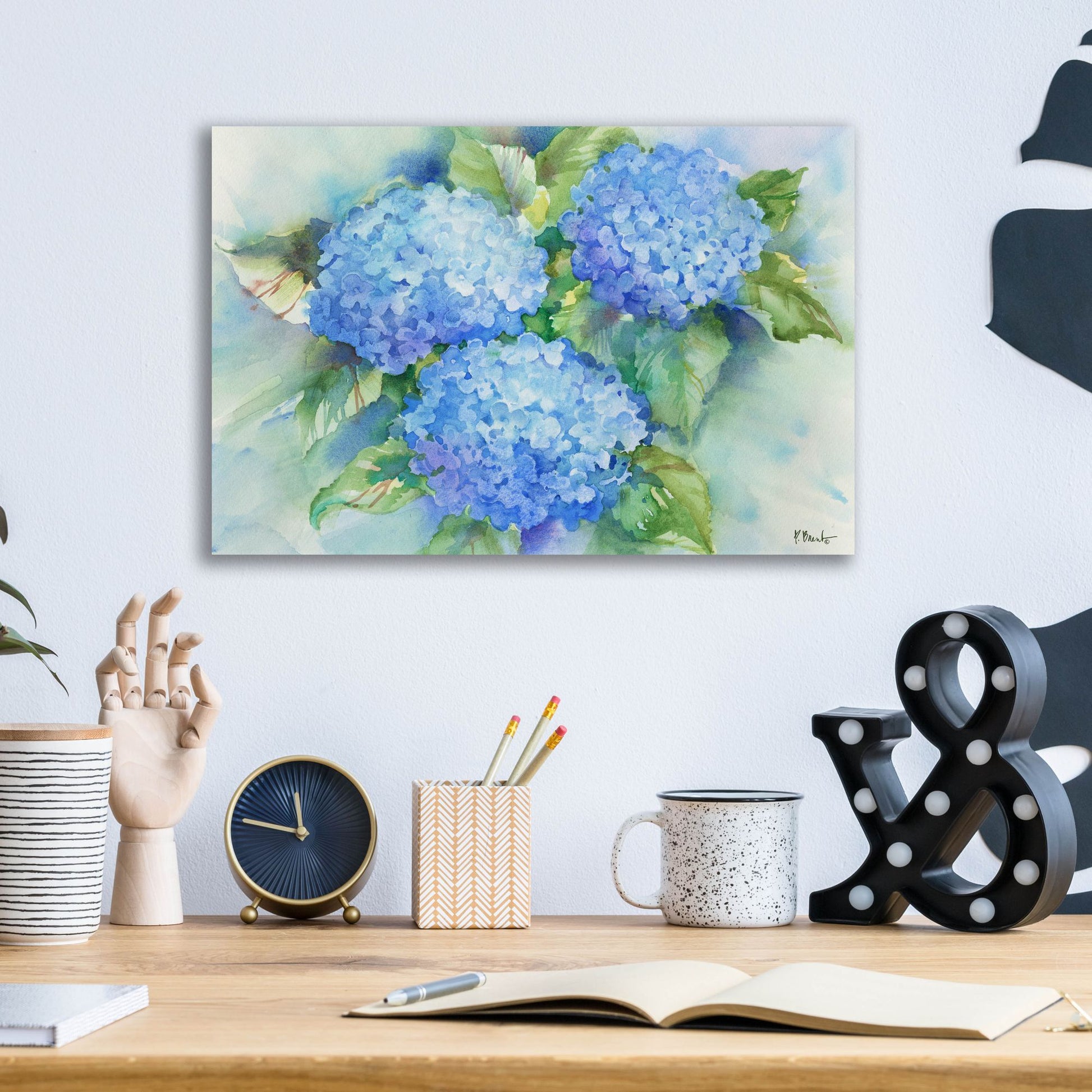 Epic Art 'Sky Blue Hydrangea' by Paul Brent, Acrylic Glass Wall Art,16x12