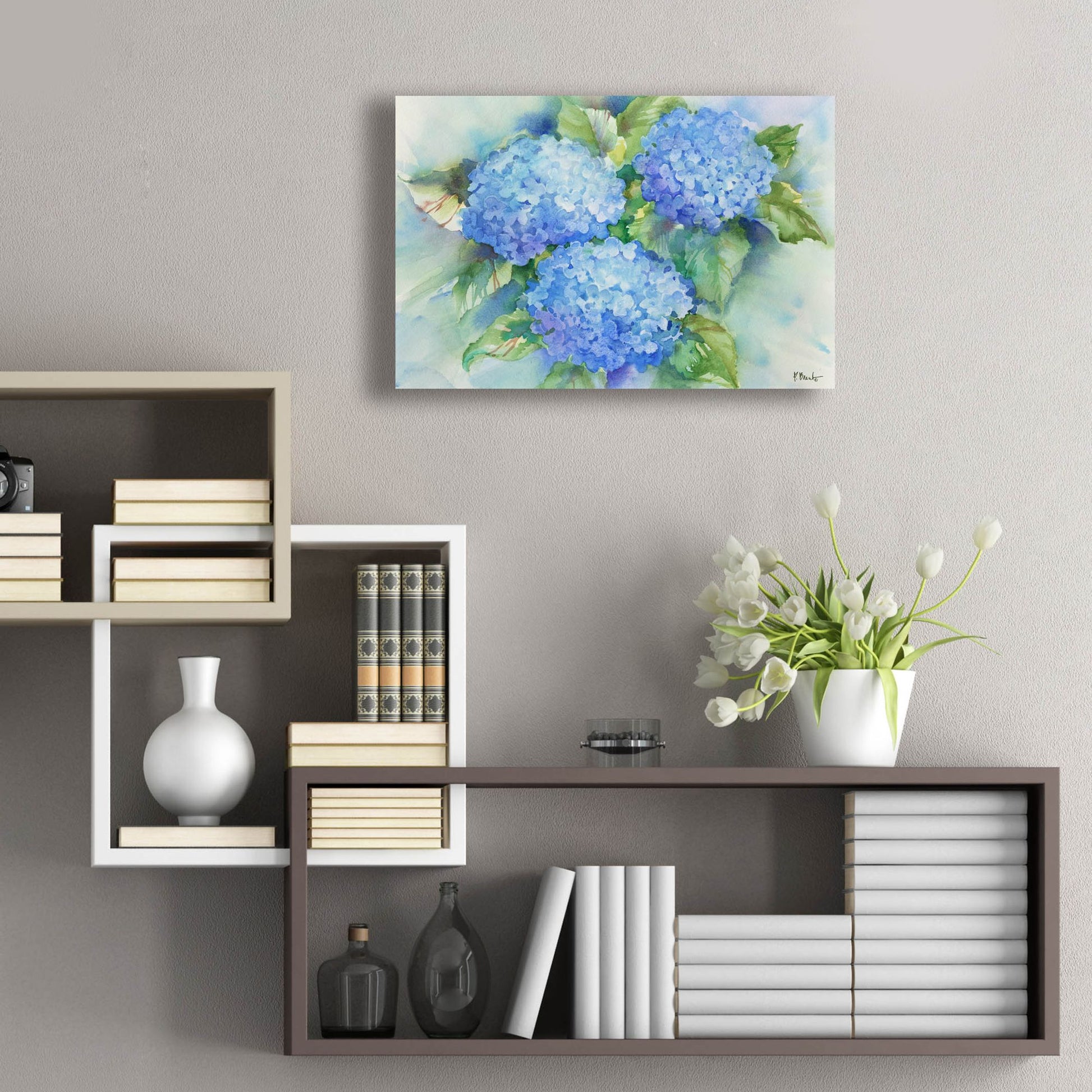 Epic Art 'Sky Blue Hydrangea' by Paul Brent, Acrylic Glass Wall Art,24x16