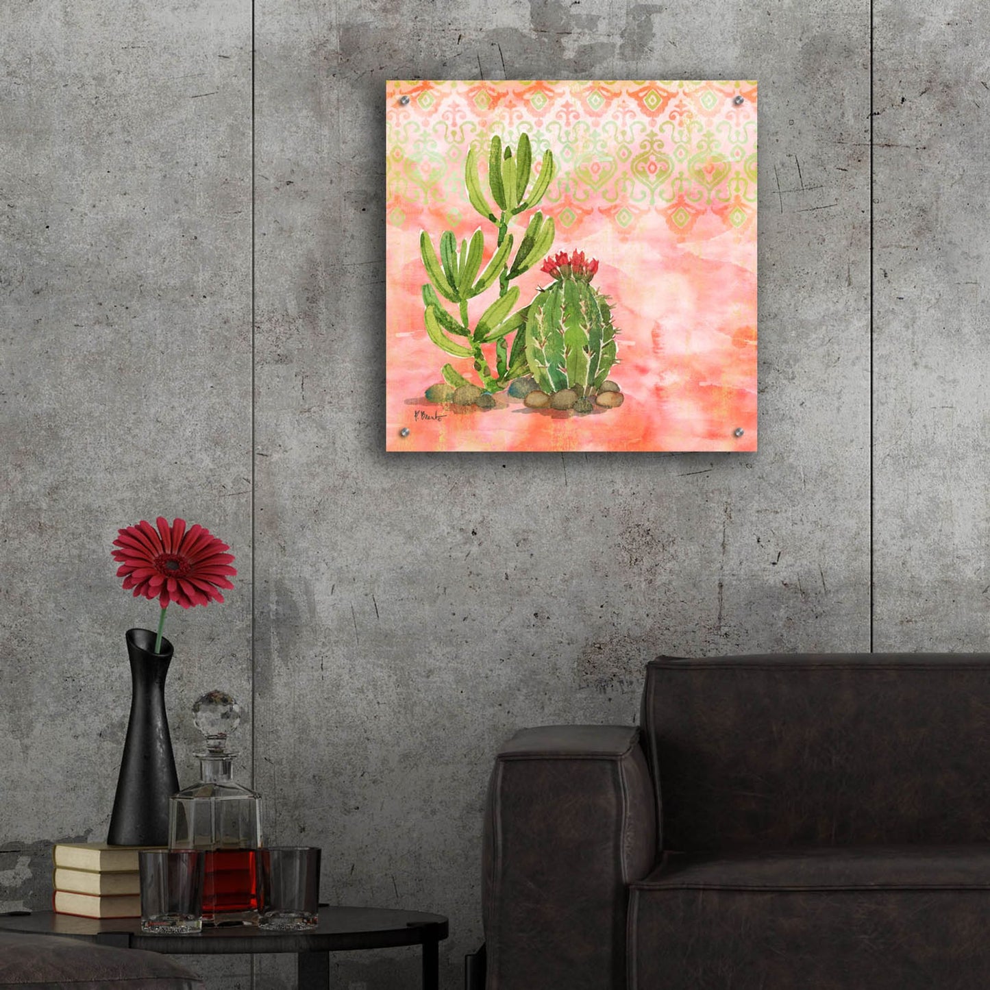 Epic Art 'Cactus III - Coral' by Paul Brent, Acrylic Glass Wall Art,24x24