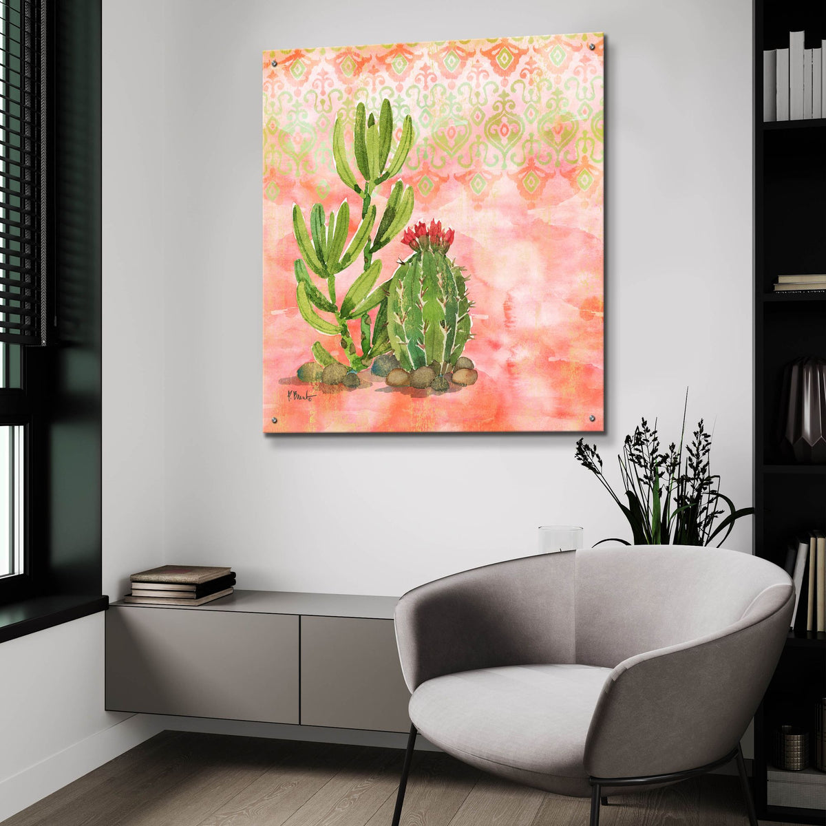 Epic Art 'Cactus III - Coral' by Paul Brent, Acrylic Glass Wall Art,36x36