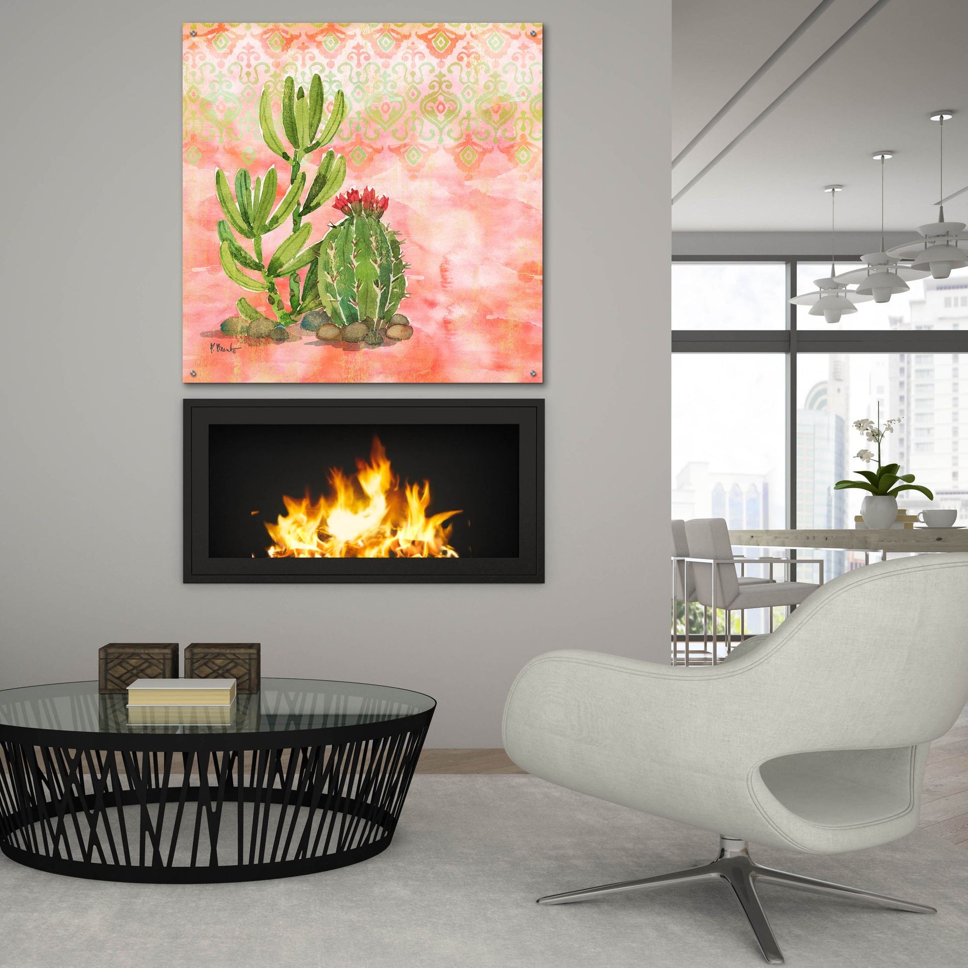 Epic Art 'Cactus III - Coral' by Paul Brent, Acrylic Glass Wall Art,36x36