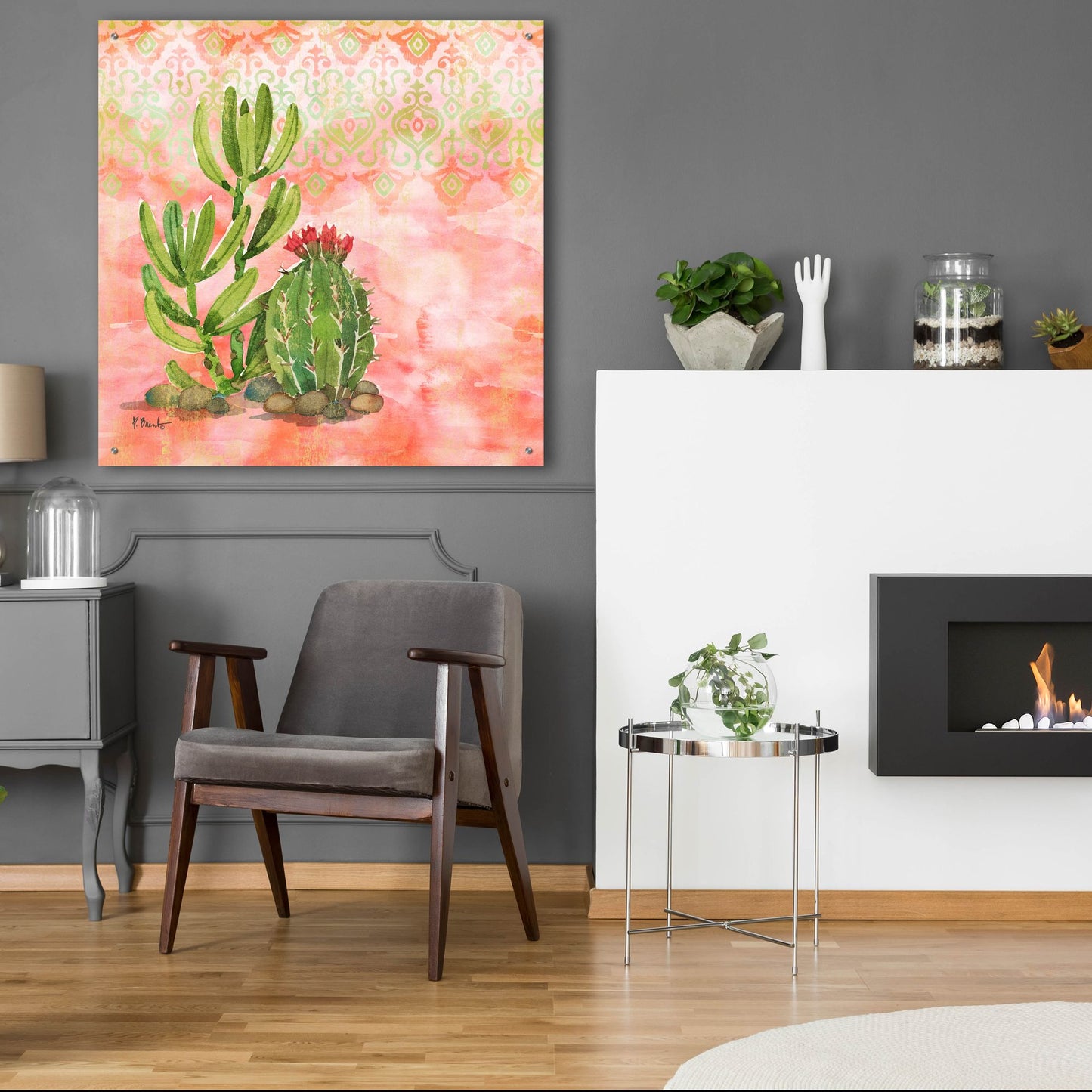 Epic Art 'Cactus III - Coral' by Paul Brent, Acrylic Glass Wall Art,36x36