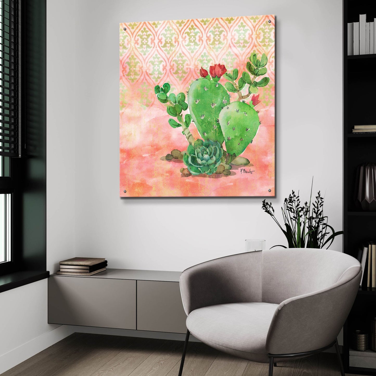 Epic Art 'Cactus IV - Coral' by Paul Brent, Acrylic Glass Wall Art,36x36