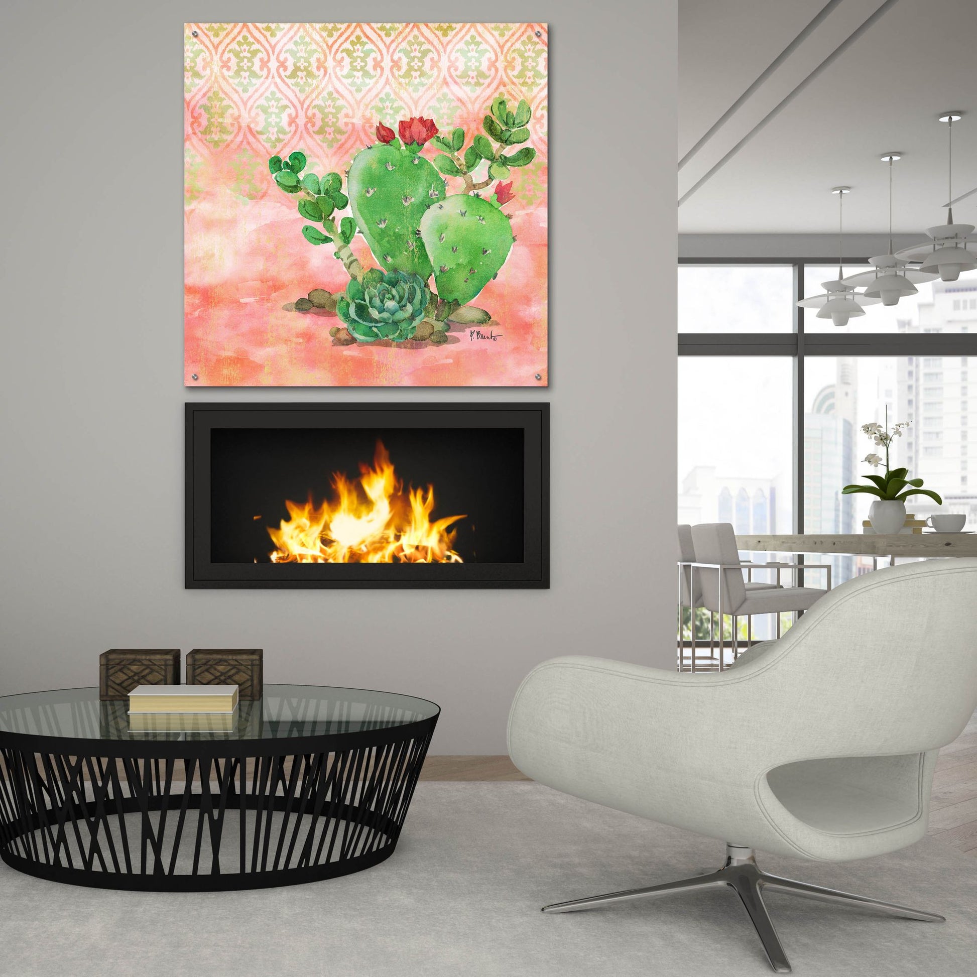 Epic Art 'Cactus IV - Coral' by Paul Brent, Acrylic Glass Wall Art,36x36