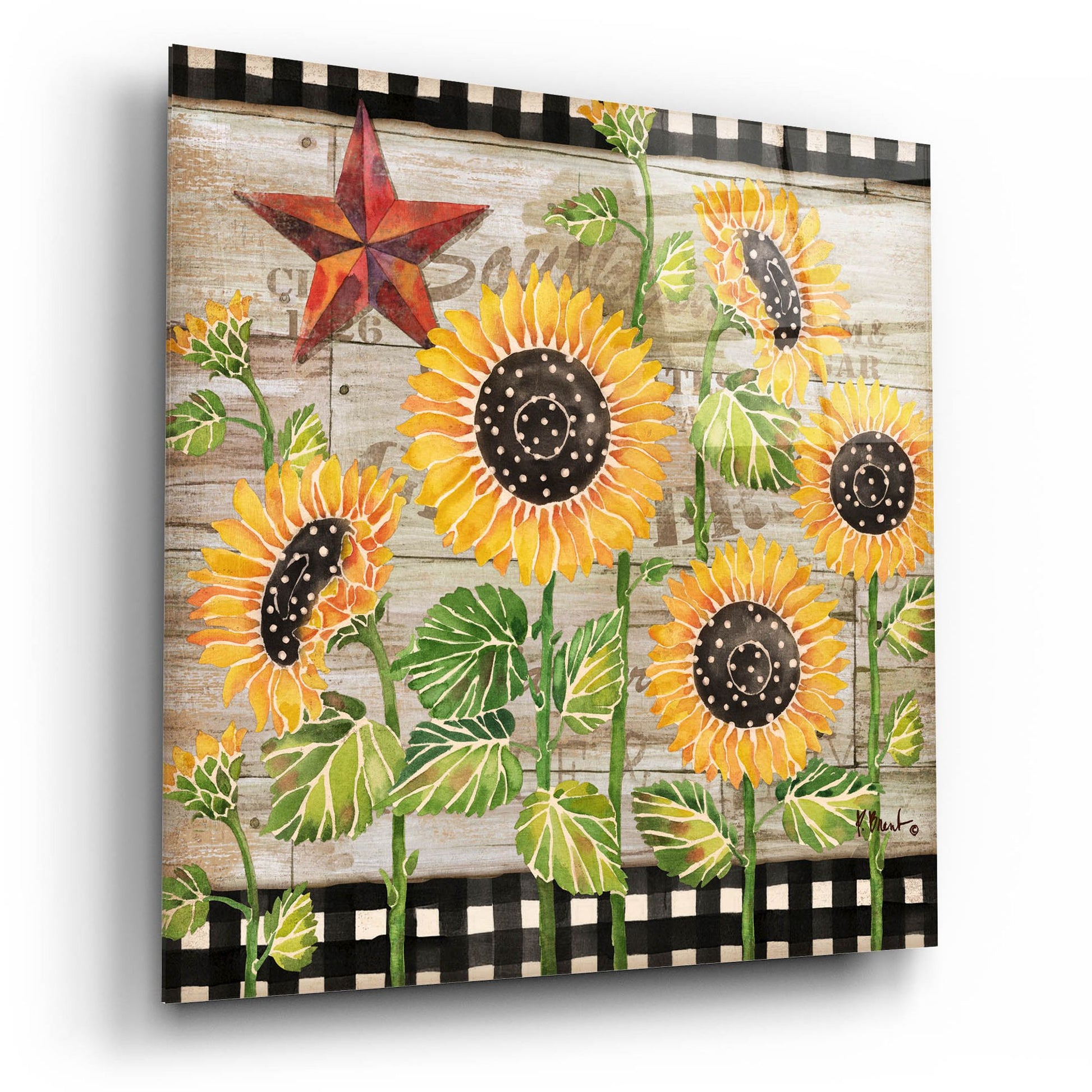 Epic Art 'Farmhouse Sunflowers' by Paul Brent, Acrylic Glass Wall Art,12x12