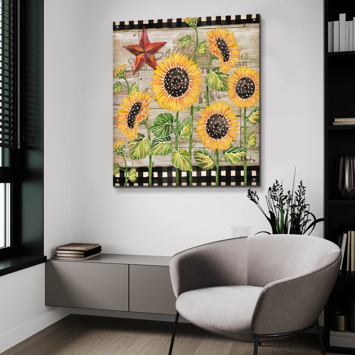 Epic Art 'Farmhouse Sunflowers' by Paul Brent, Acrylic Glass Wall Art,36x36