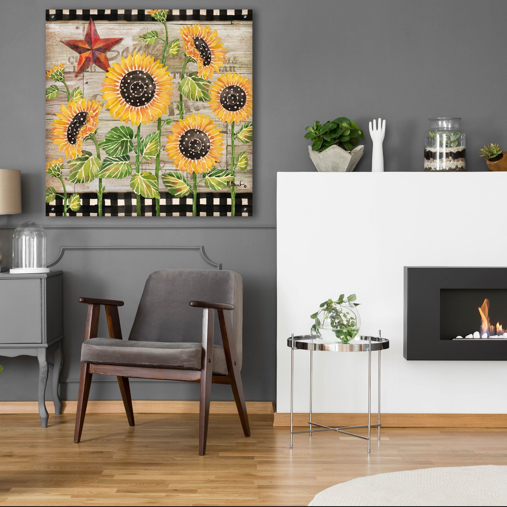 Epic Art 'Farmhouse Sunflowers' by Paul Brent, Acrylic Glass Wall Art,36x36