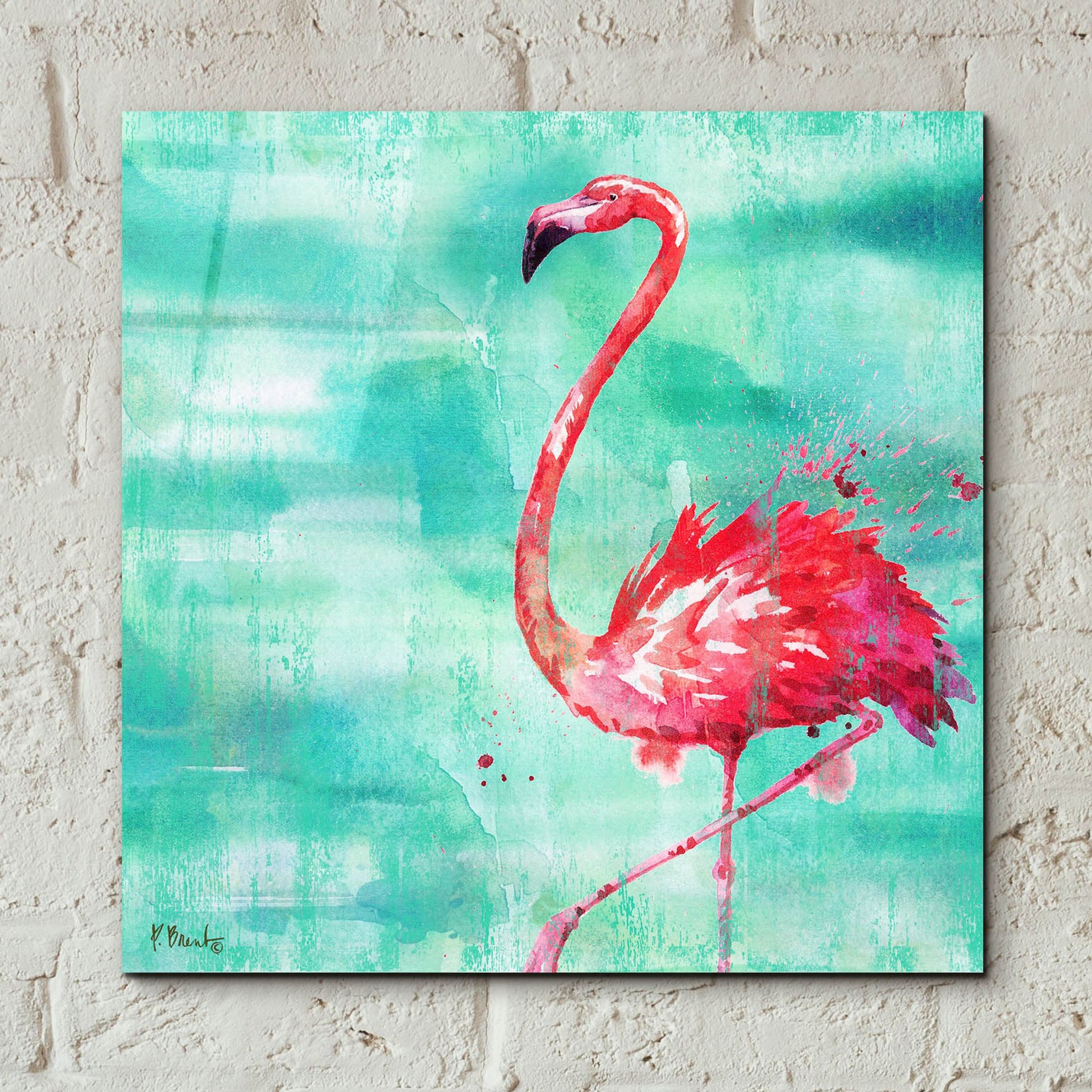 Epic Art 'Arianna Flamingo II - Turquoise' by Paul Brent, Acrylic Glass Wall Art,12x12