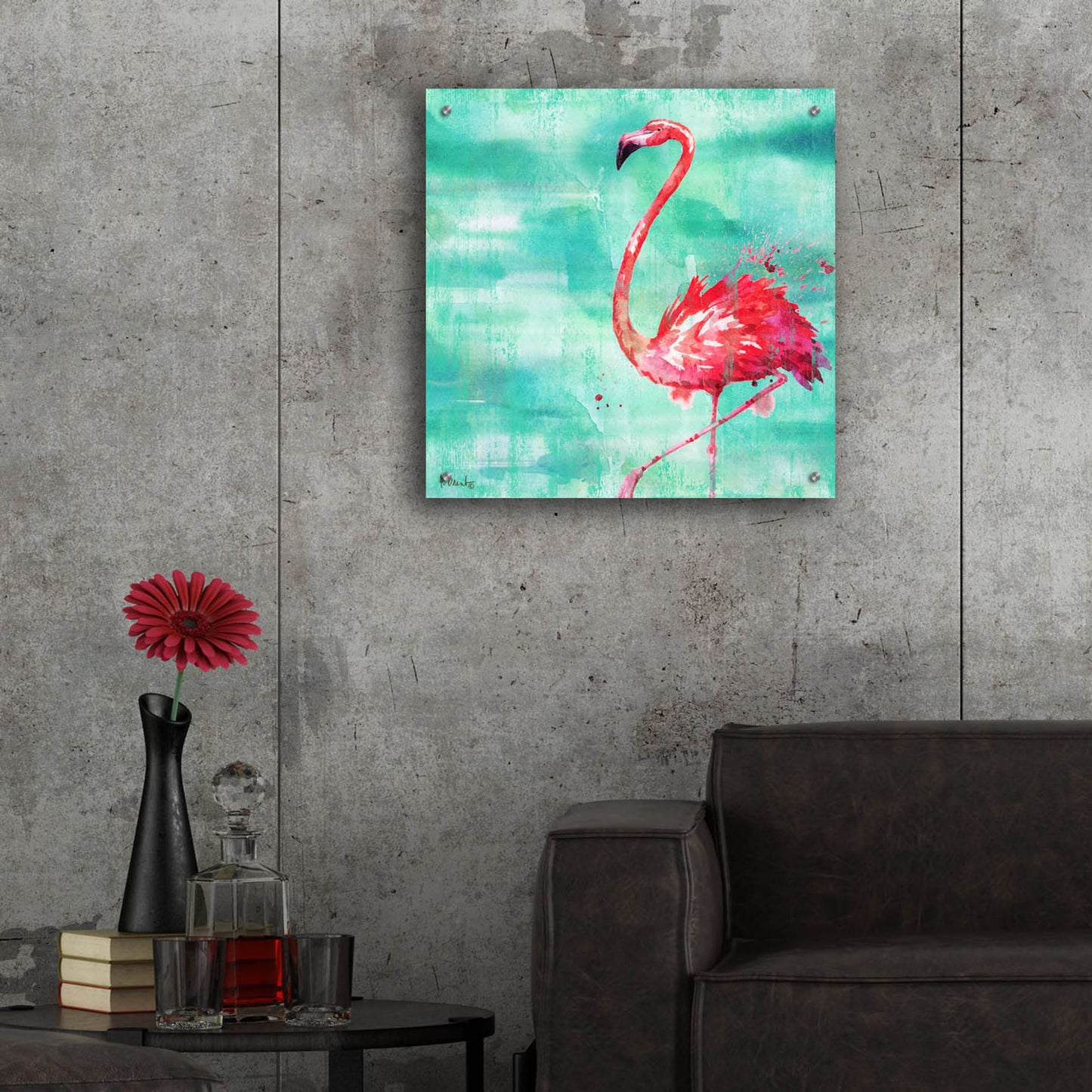 Epic Art 'Arianna Flamingo II - Turquoise' by Paul Brent, Acrylic Glass Wall Art,24x24