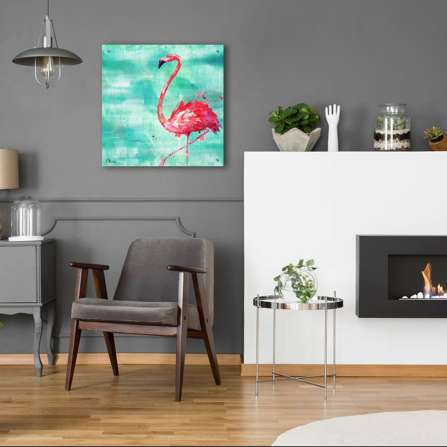 Epic Art 'Arianna Flamingo II - Turquoise' by Paul Brent, Acrylic Glass Wall Art,24x24