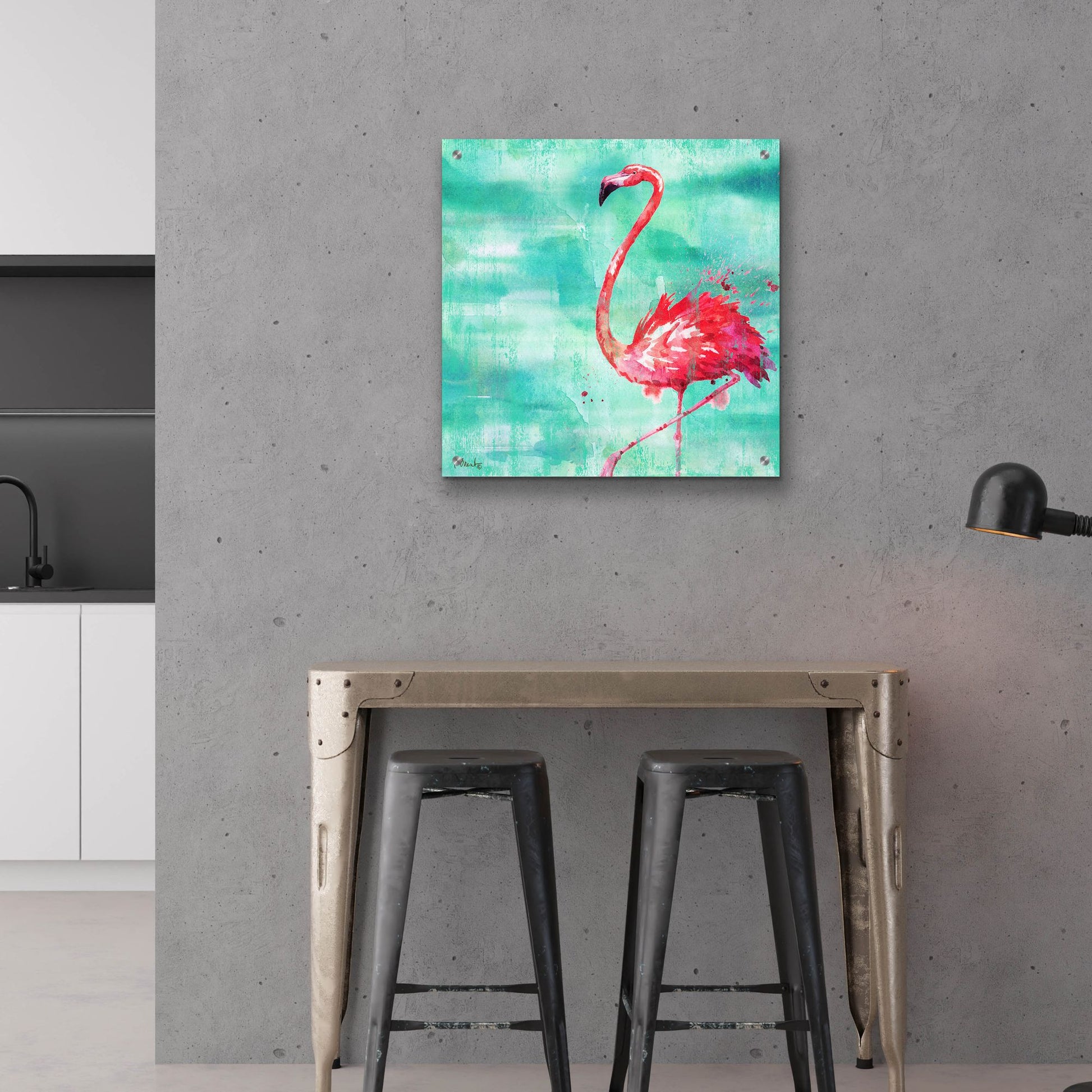 Epic Art 'Arianna Flamingo II - Turquoise' by Paul Brent, Acrylic Glass Wall Art,24x24