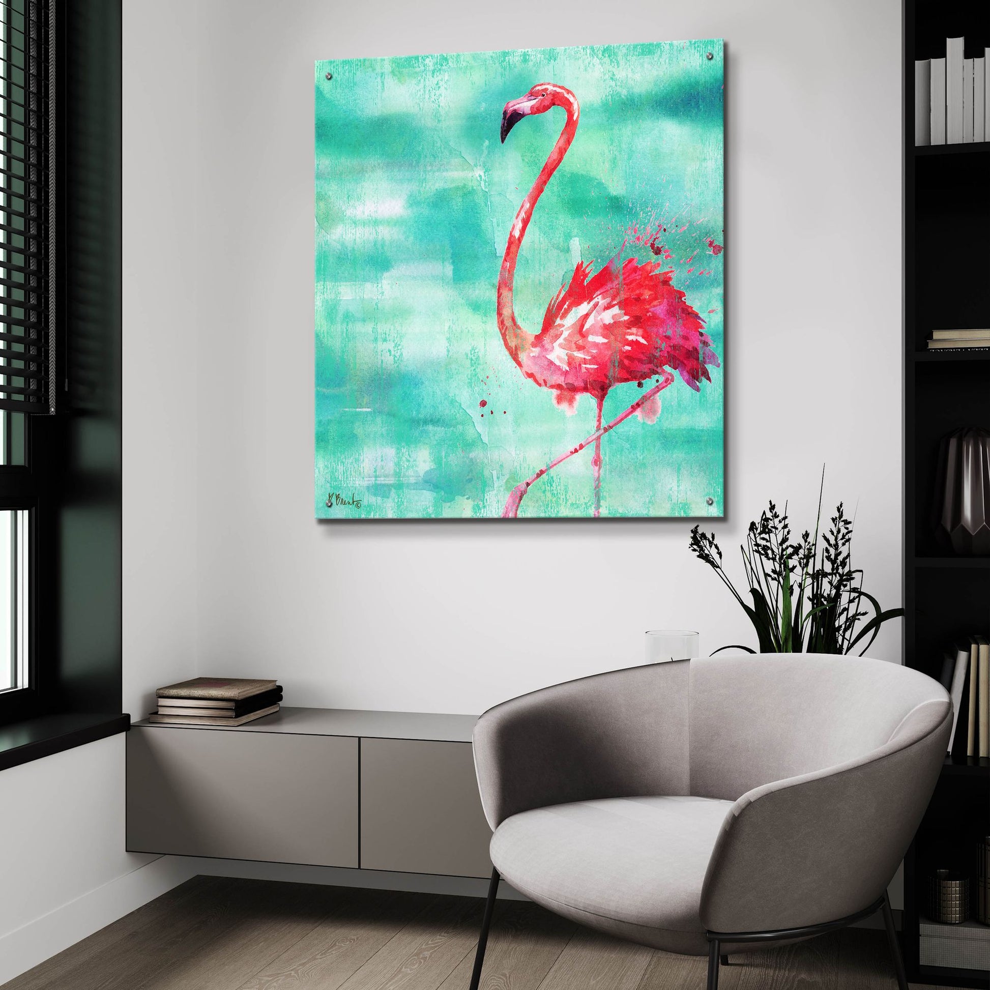 Epic Art 'Arianna Flamingo II - Turquoise' by Paul Brent, Acrylic Glass Wall Art,36x36