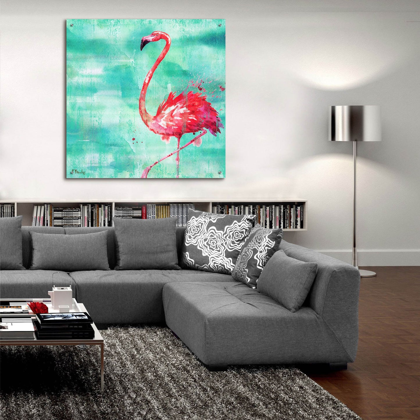 Epic Art 'Arianna Flamingo II - Turquoise' by Paul Brent, Acrylic Glass Wall Art,36x36