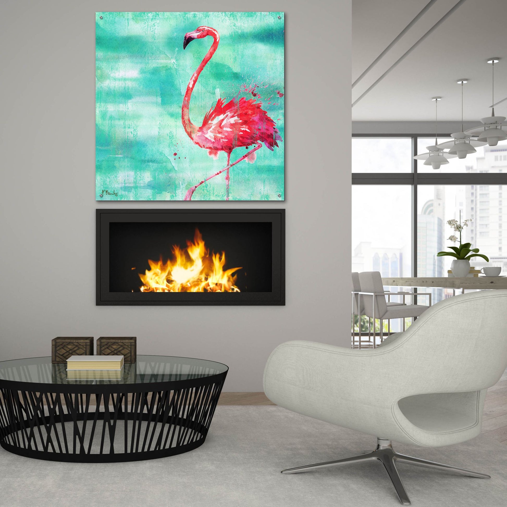 Epic Art 'Arianna Flamingo II - Turquoise' by Paul Brent, Acrylic Glass Wall Art,36x36