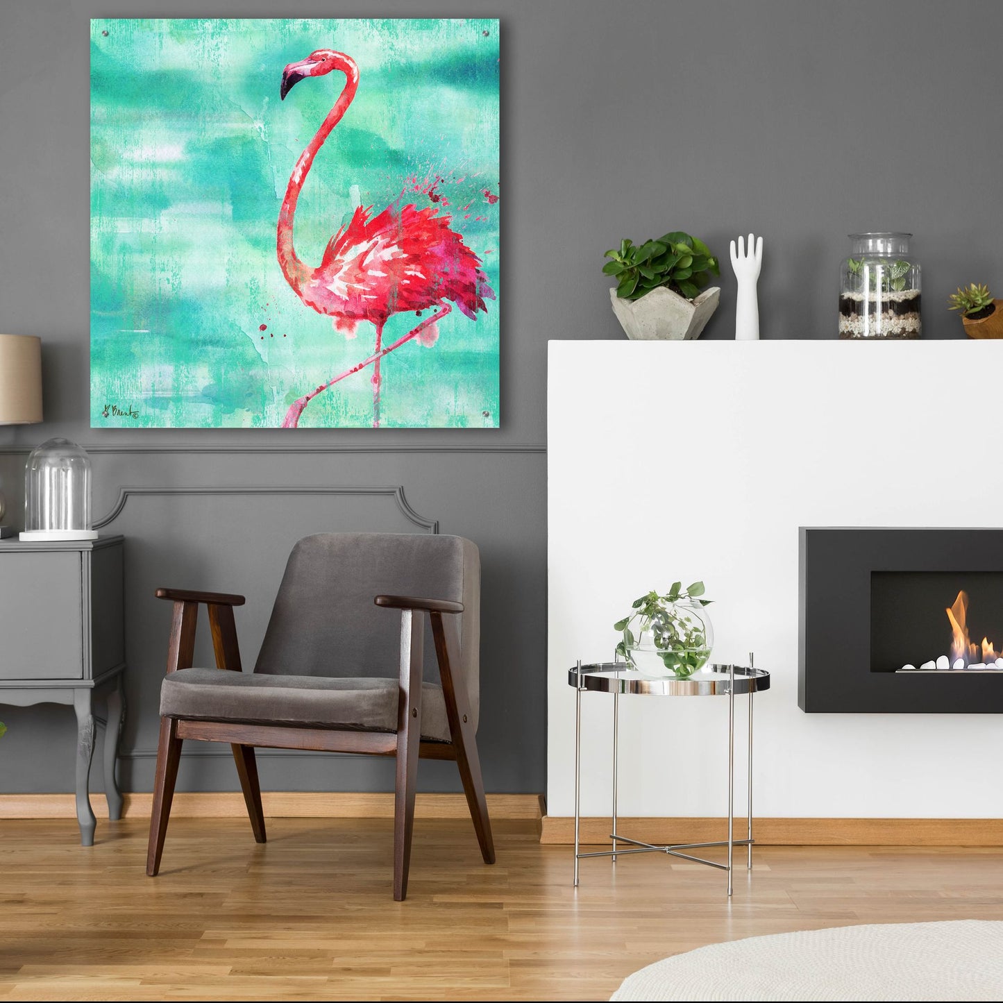 Epic Art 'Arianna Flamingo II - Turquoise' by Paul Brent, Acrylic Glass Wall Art,36x36