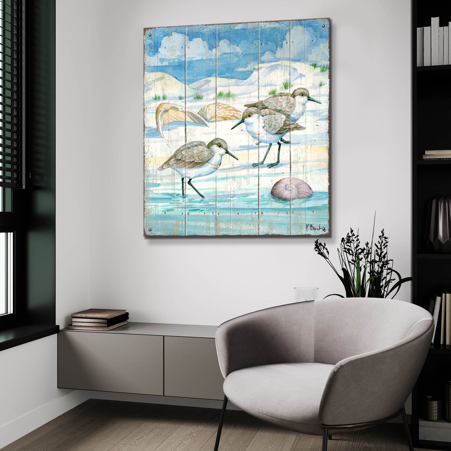 Epic Art 'Shoreline Sandpipers I' by Paul Brent, Acrylic Glass Wall Art,36x36