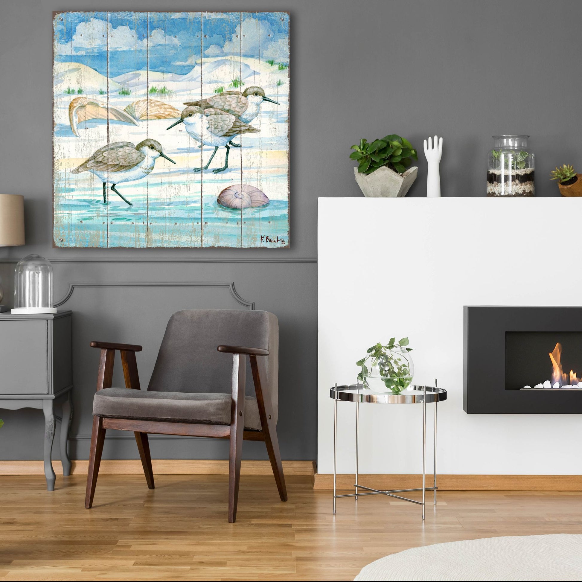 Epic Art 'Shoreline Sandpipers I' by Paul Brent, Acrylic Glass Wall Art,36x36