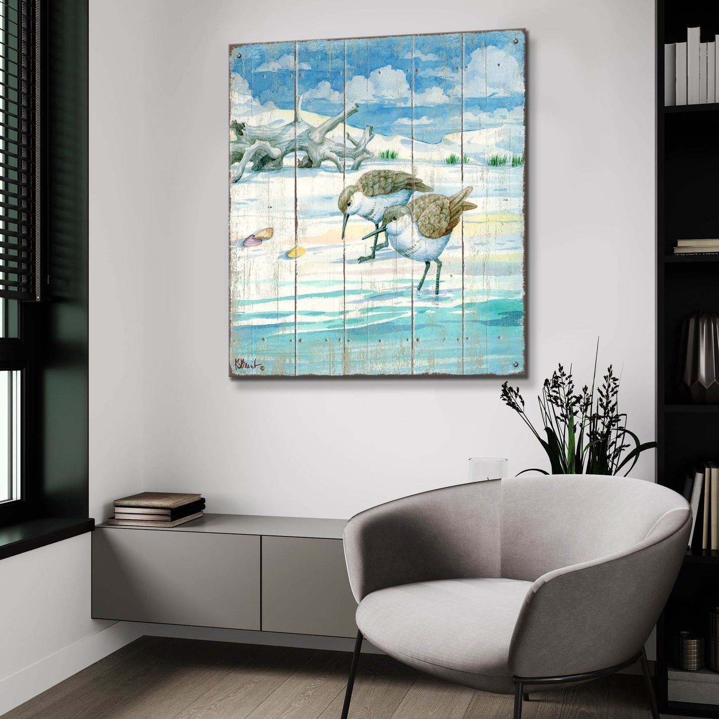 Epic Art 'Shoreline Sandpipers II' by Paul Brent, Acrylic Glass Wall Art,36x36