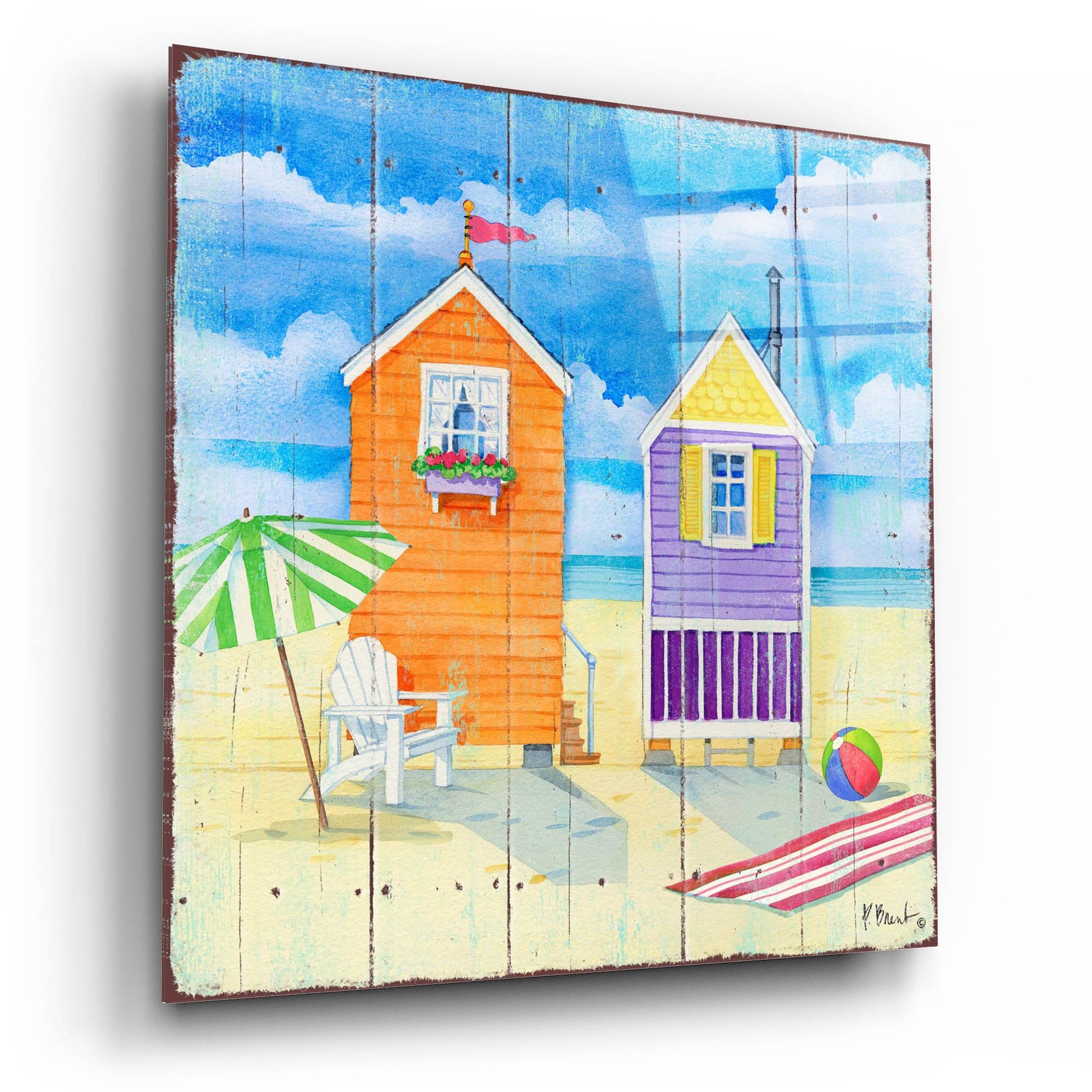 Epic Art 'Beach Huts Square I' by Paul Brent, Acrylic Glass Wall Art,12x12