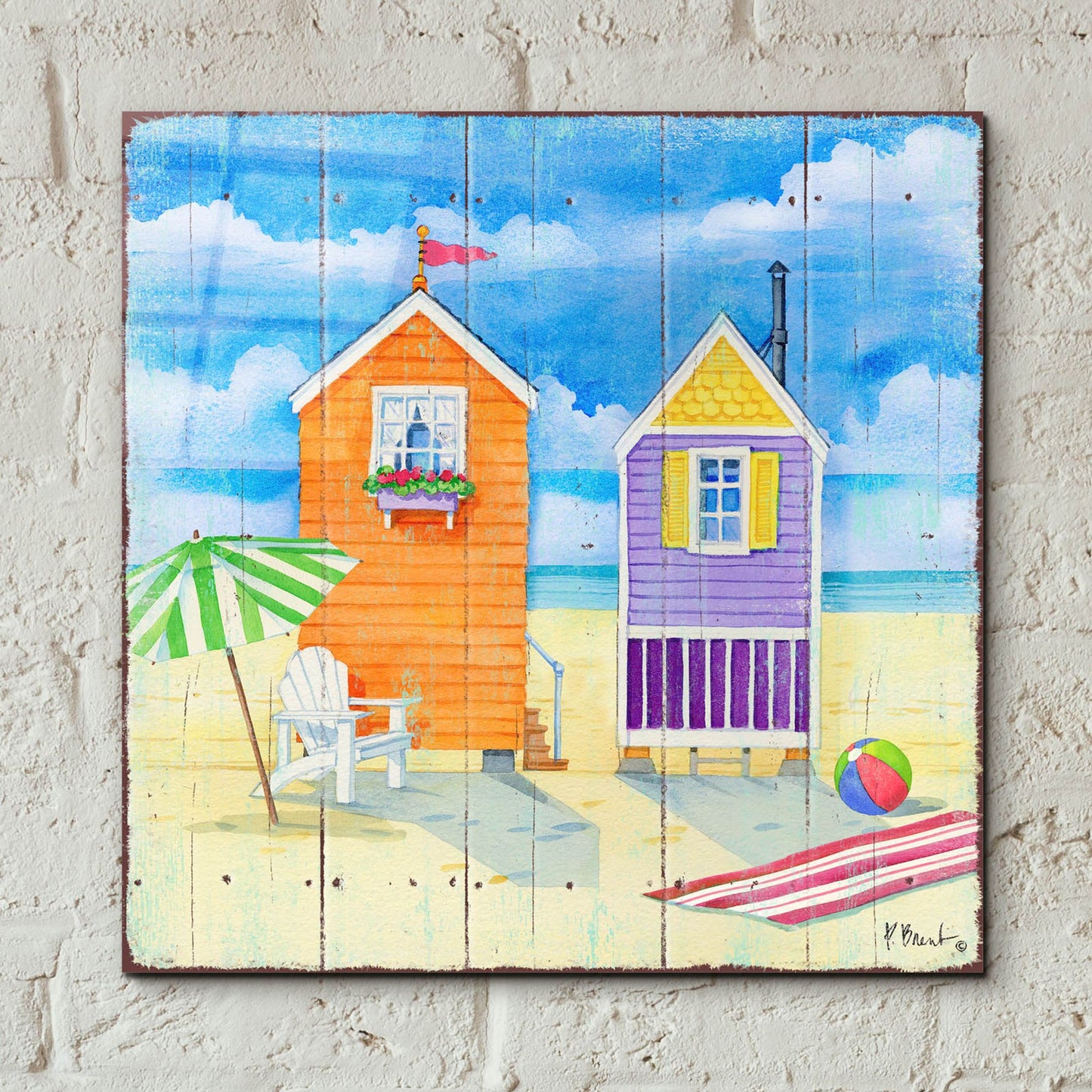 Epic Art 'Beach Huts Square I' by Paul Brent, Acrylic Glass Wall Art,12x12