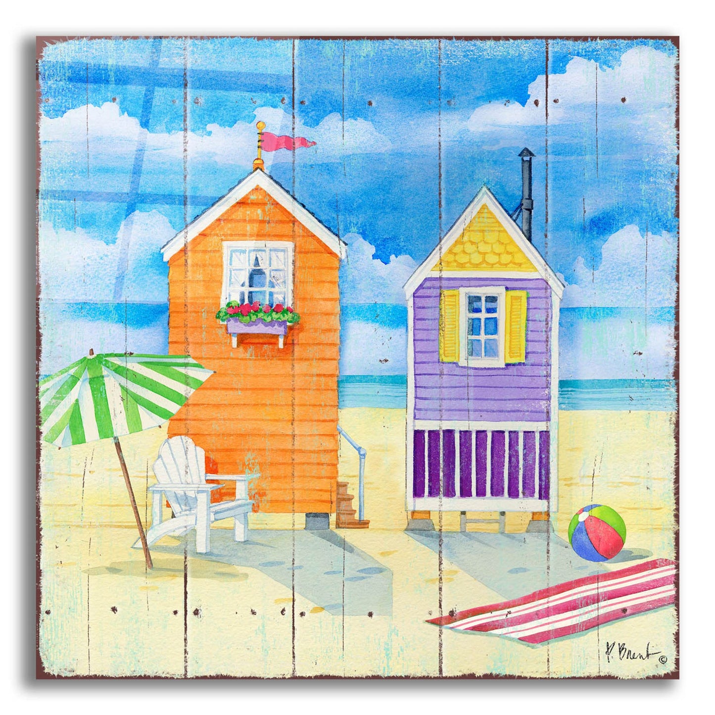 Epic Art 'Beach Huts Square I' by Paul Brent, Acrylic Glass Wall Art