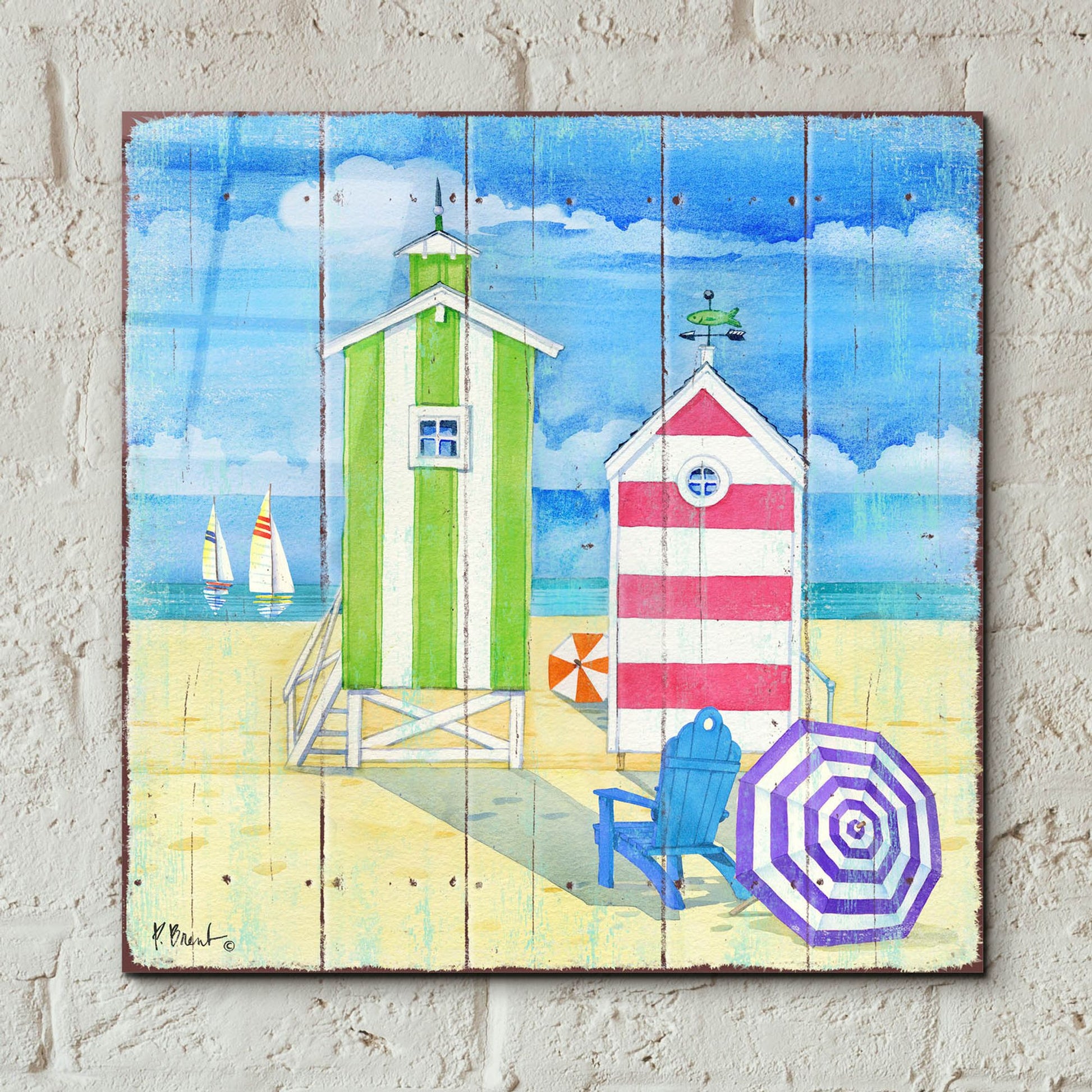 Epic Art 'Beach Huts Square II' by Paul Brent, Acrylic Glass Wall Art,12x12