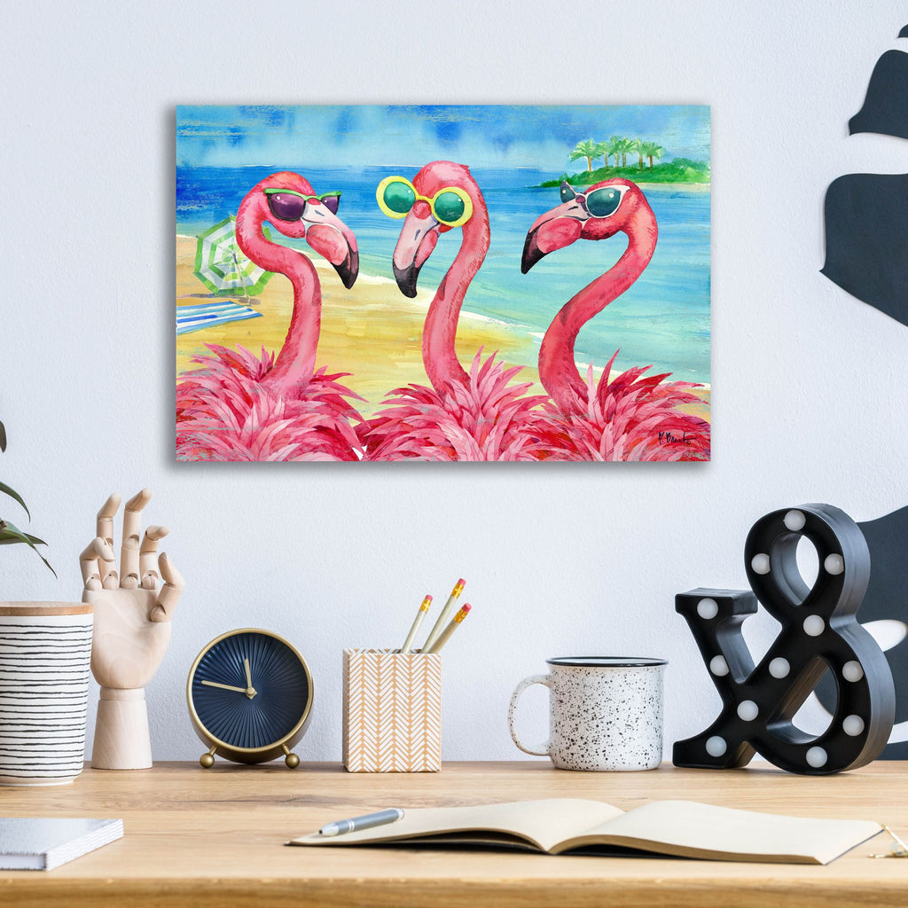 Epic Art 'Flamingo Girlfriends Horizontal' by Paul Brent, Acrylic Glass Wall Art,16x12
