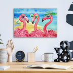 Epic Art 'Flamingo Girlfriends Horizontal' by Paul Brent, Acrylic Glass Wall Art,16x12