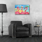 Epic Art 'Flamingo Girlfriends Horizontal' by Paul Brent, Acrylic Glass Wall Art,24x16
