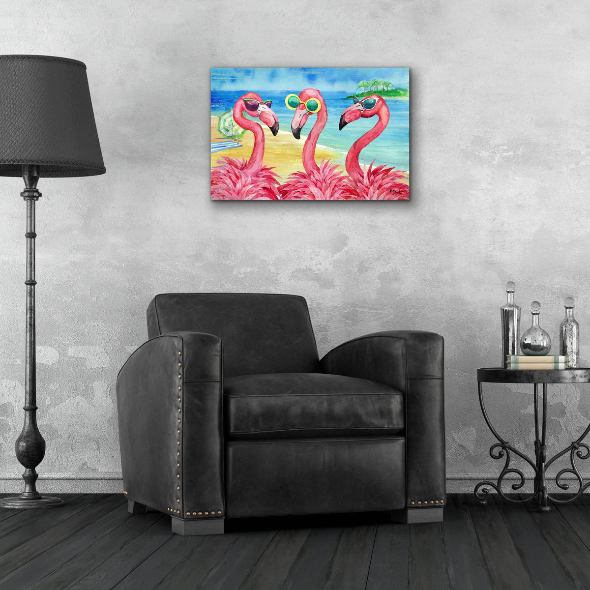 Epic Art 'Flamingo Girlfriends Horizontal' by Paul Brent, Acrylic Glass Wall Art,24x16