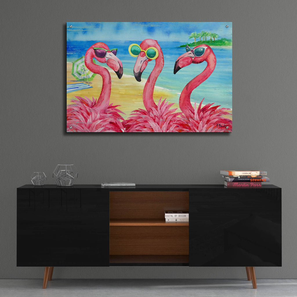 Epic Art 'Flamingo Girlfriends Horizontal' by Paul Brent, Acrylic Glass Wall Art,36x24