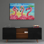 Epic Art 'Flamingo Girlfriends Horizontal' by Paul Brent, Acrylic Glass Wall Art,36x24