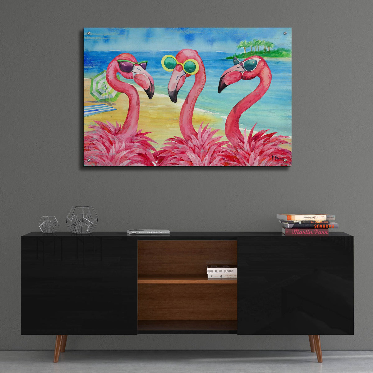 Epic Art 'Flamingo Girlfriends Horizontal' by Paul Brent, Acrylic Glass Wall Art,36x24
