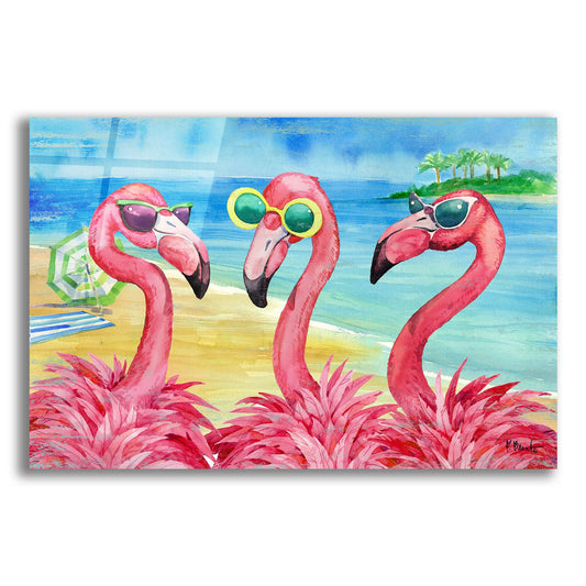 Epic Art 'Flamingo Girlfriends Horizontal' by Paul Brent, Acrylic Glass Wall Art