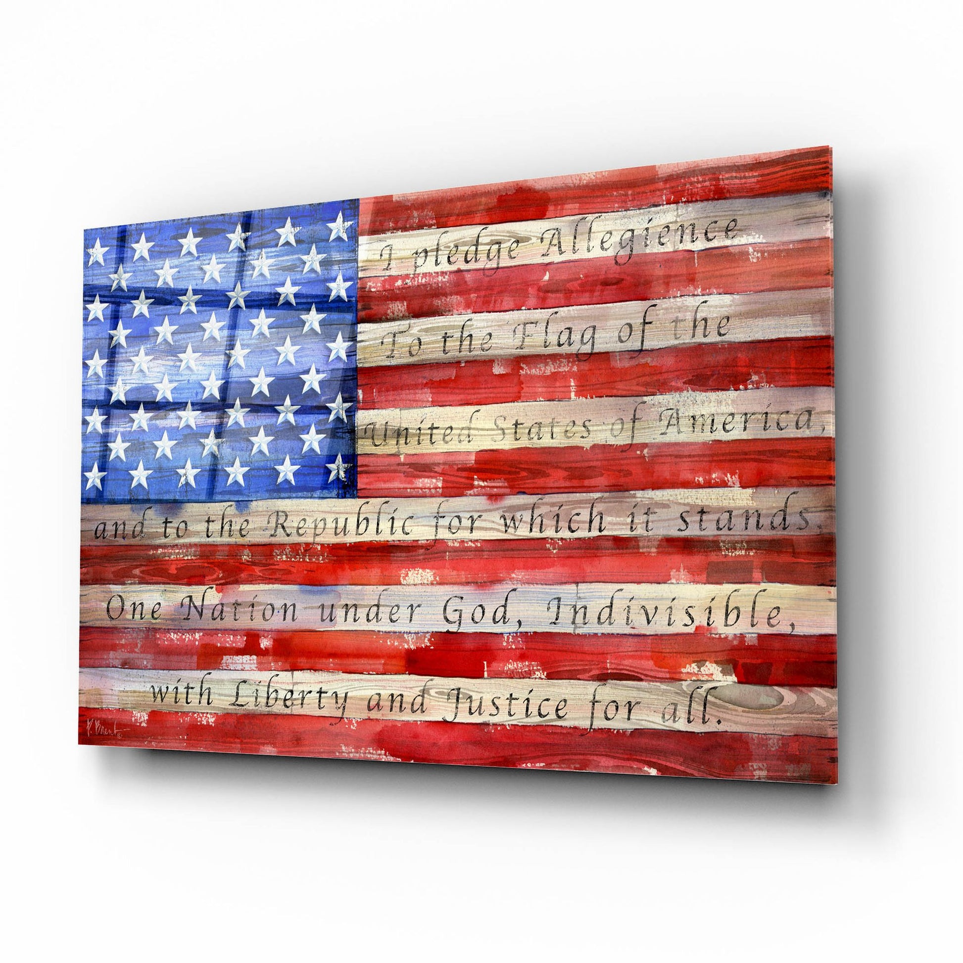 Epic Art 'All American Flag - Script' by Paul Brent, Acrylic Glass Wall Art,16x12