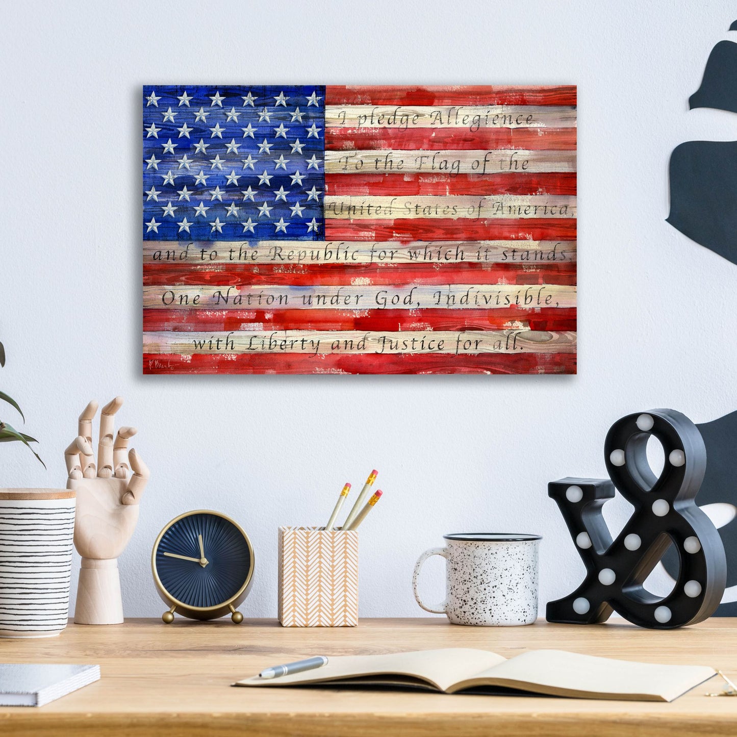 Epic Art 'All American Flag - Script' by Paul Brent, Acrylic Glass Wall Art,16x12