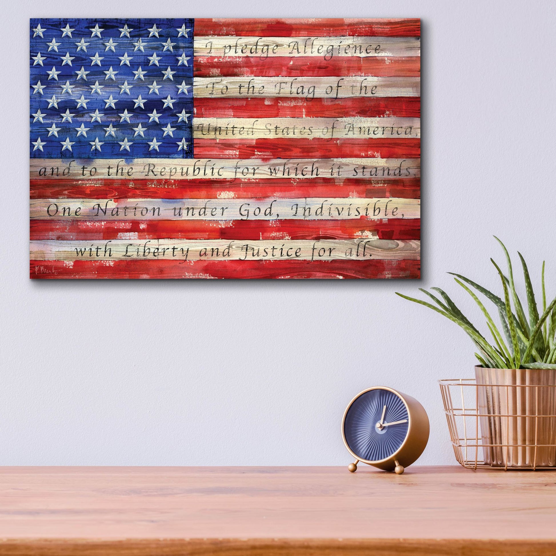 Epic Art 'All American Flag - Script' by Paul Brent, Acrylic Glass Wall Art,16x12