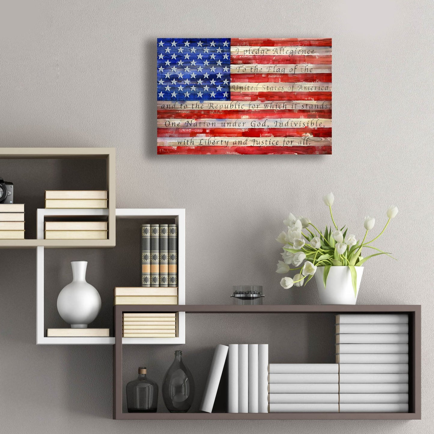 Epic Art 'All American Flag - Script' by Paul Brent, Acrylic Glass Wall Art,24x16