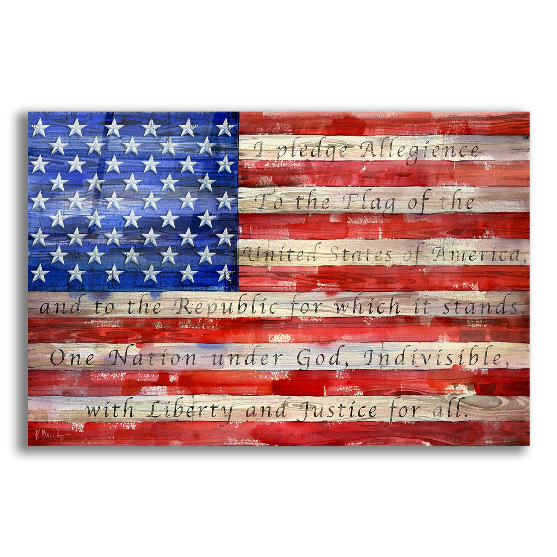 Epic Art 'All American Flag - Script' by Paul Brent, Acrylic Glass Wall Art,24x16