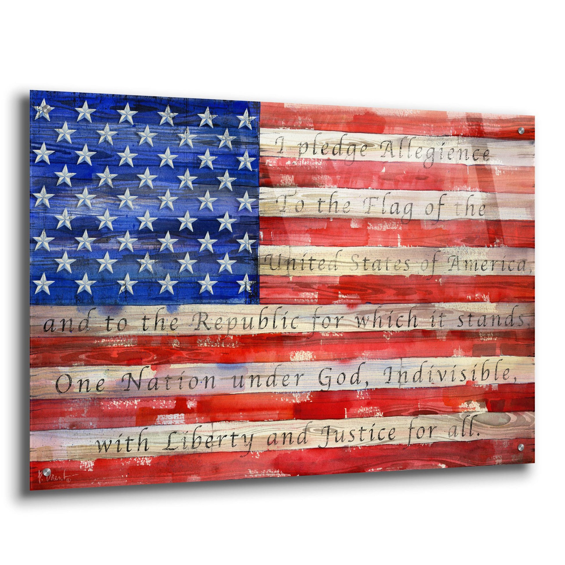 Epic Art 'All American Flag - Script' by Paul Brent, Acrylic Glass Wall Art,36x24