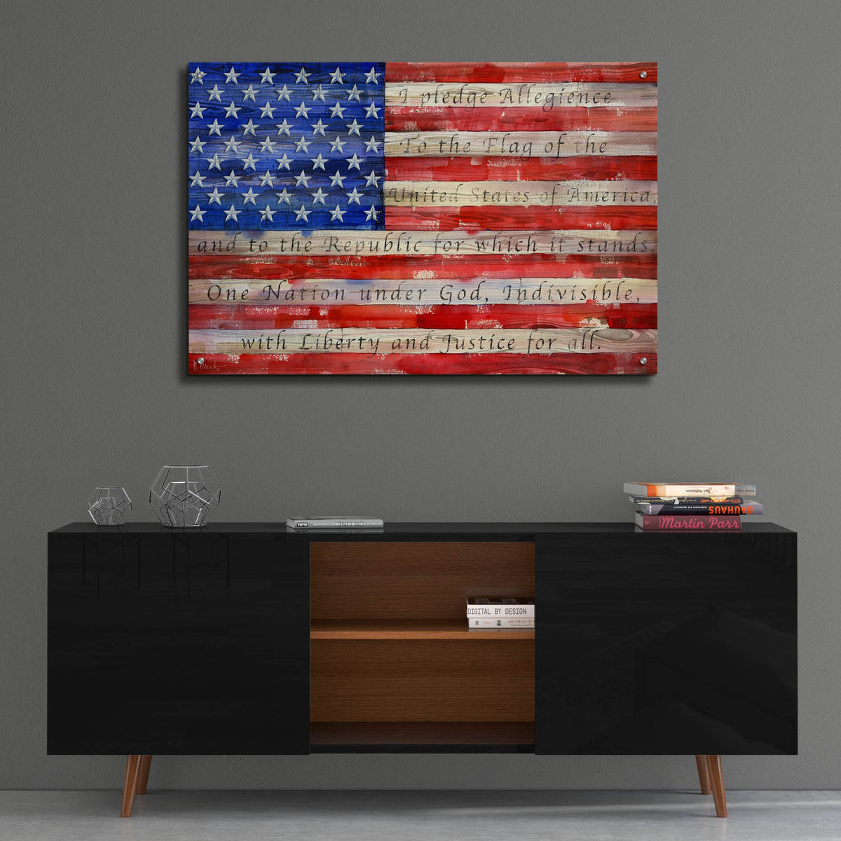 Epic Art 'All American Flag - Script' by Paul Brent, Acrylic Glass Wall Art,36x24
