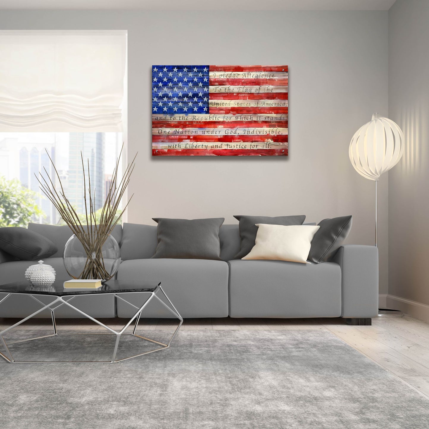 Epic Art 'All American Flag - Script' by Paul Brent, Acrylic Glass Wall Art,36x24