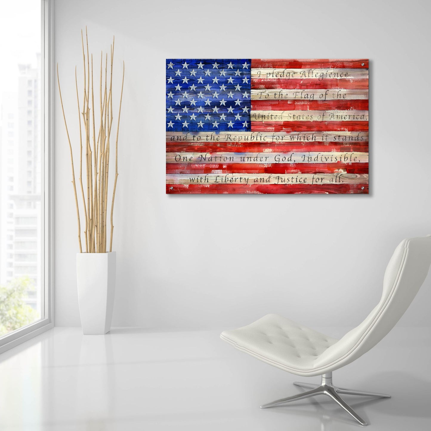 Epic Art 'All American Flag - Script' by Paul Brent, Acrylic Glass Wall Art,36x24