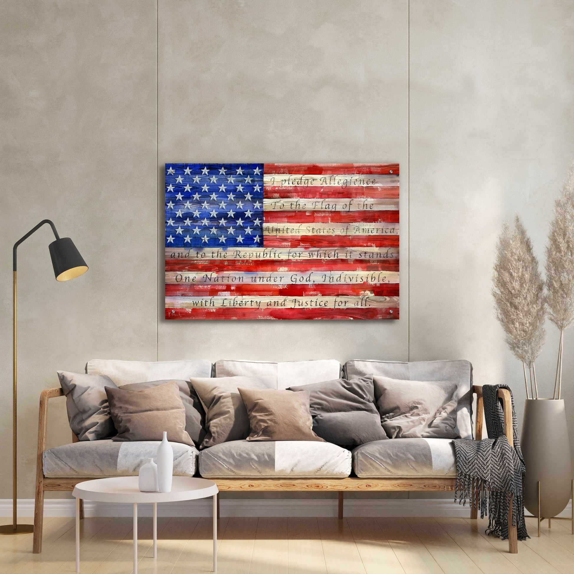 Epic Art 'All American Flag - Script' by Paul Brent, Acrylic Glass Wall Art,36x24