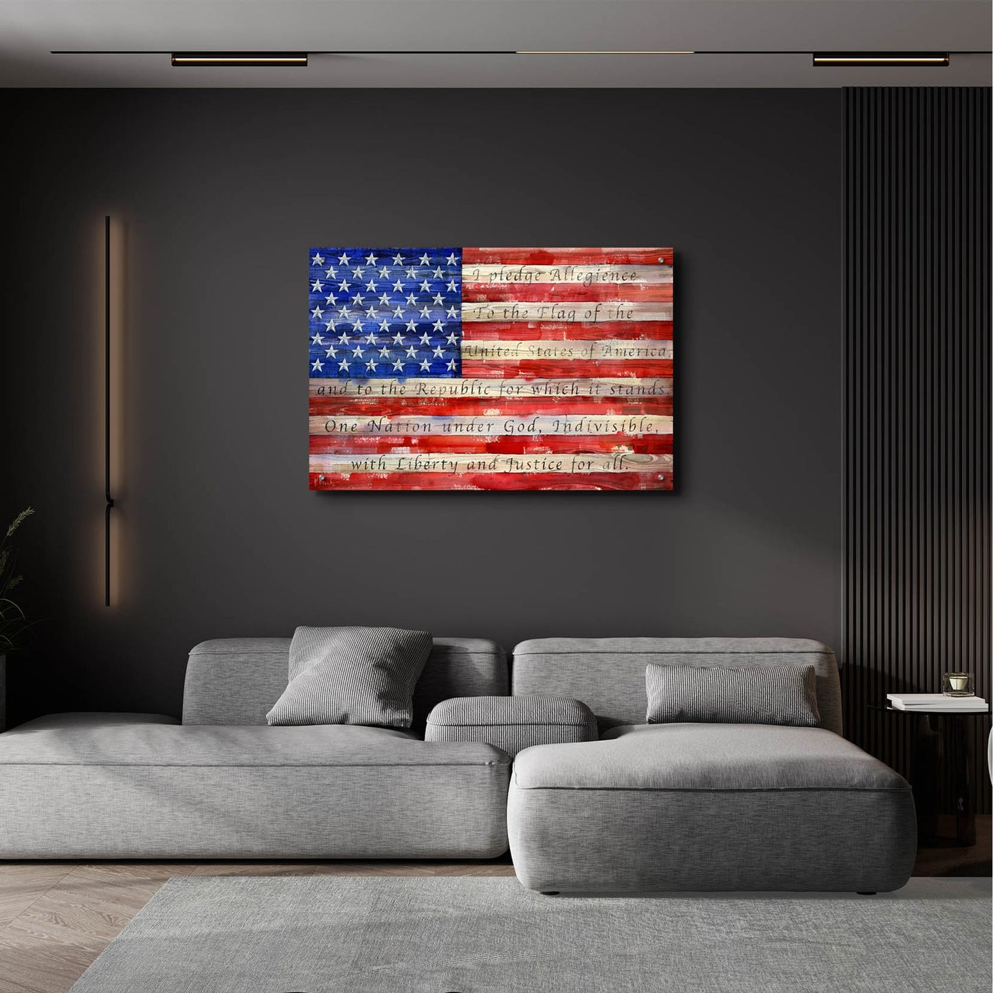 Epic Art 'All American Flag - Script' by Paul Brent, Acrylic Glass Wall Art,36x24