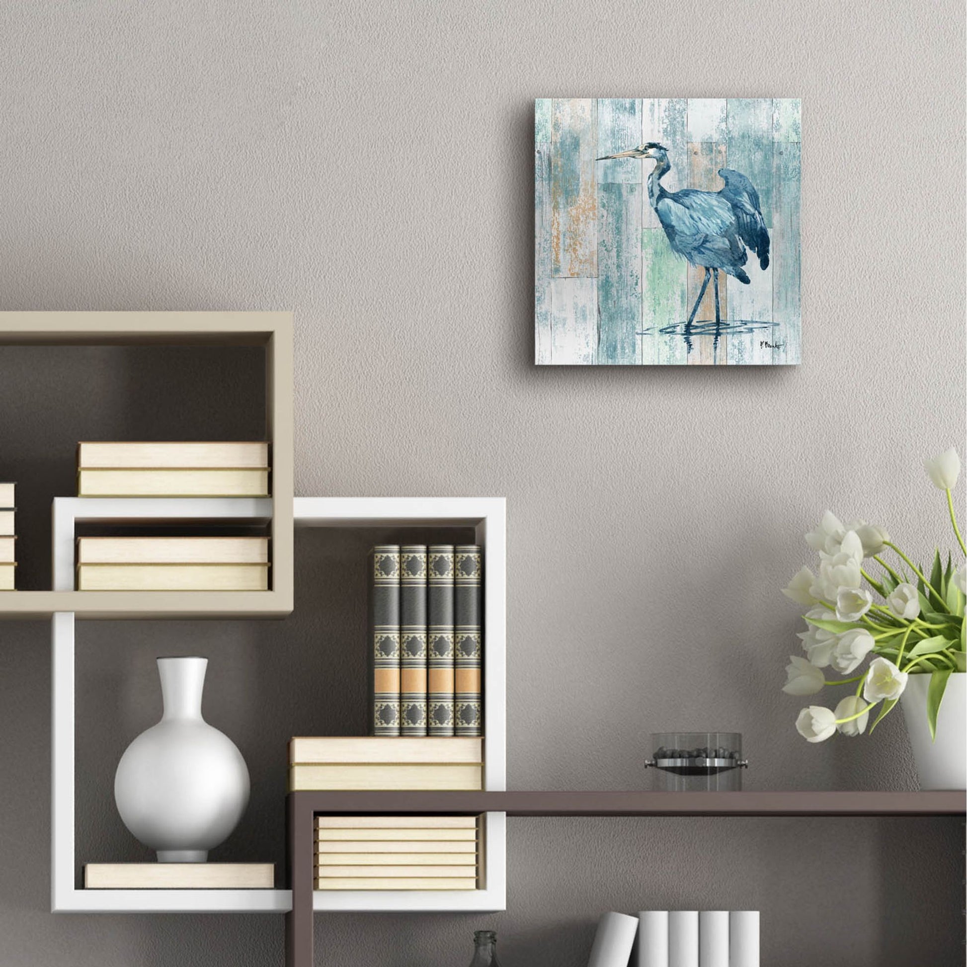 Epic Art 'Arianna Blue Heron - Wood' by Paul Brent, Acrylic Glass Wall Art,12x12